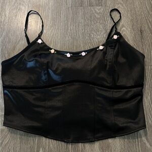 Black Tank with Rose Appliqués